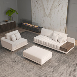 3200mm L-Shaped Modular Cotton & Linen Sectional with Chaise & Ottoman - thumbnail 3
