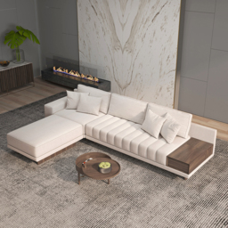 3200mm L-Shaped Modular Cotton & Linen Sectional with Chaise & Ottoman - thumbnail 2