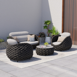 Cocaro 4 Pieces Woven Rope Garden Swivel Sofa Set 360 Degree RoCocaroble with Coffee Table - thumbnail 4