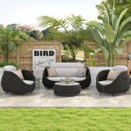 Cocaro 4 Pieces Woven Rope Garden Swivel Sofa Set 360 Degree RoCocaroble with Coffee Table - thumbnail 3