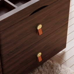 Glass Wood 1200 mm W Modern Walnut Dresser 6 Drawer Closet Island with Jewellery Display Storage - thumbnail 7