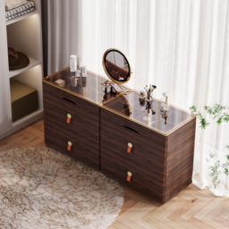 Glass Wood 1200 mm W Modern Walnut Dresser 6 Drawer Closet Island with Jewellery Display Storage - thumbnail 2