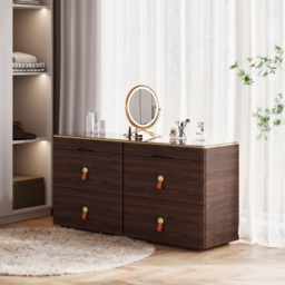 Glass Wood 1200 mm W Modern Walnut Dresser 6 Drawer Closet Island with Jewellery Display Storage - thumbnail 3