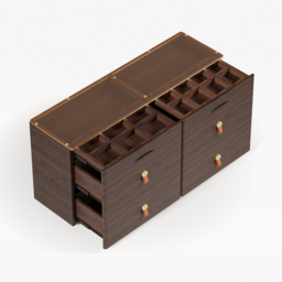 Glass Wood 1200 mm W Modern Walnut Dresser 6 Drawer Closet Island with Jewellery Display Storage - thumbnail 8