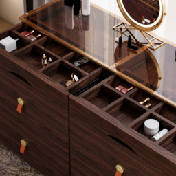 Glass Wood 1200 mm W Modern Walnut Dresser 6 Drawer Closet Island with Jewellery Display Storage - thumbnail 6