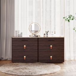 Glass Wood 1200 mm W Modern Walnut Dresser 6 Drawer Closet Island with Jewellery Display Storage - thumbnail 4