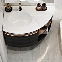 90 cm Corner Bathroom Vanity with Storage & LED Sensor Light - thumbnail 3