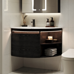90 cm Corner Bathroom Vanity with Storage & LED Sensor Light - thumbnail 2