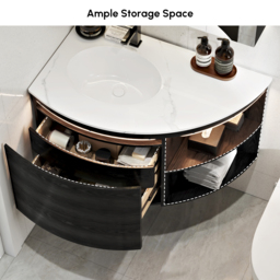 90 cm Corner Bathroom Vanity with Storage & LED Sensor Light - thumbnail 4