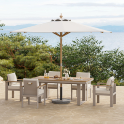 Tevara 8-Piece Rectangular Wood & Aluminium Outdoor Dining Set with Pillar Umbrella - thumbnail 3
