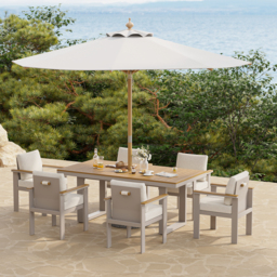 Tevara 8-Piece Rectangular Wood & Aluminium Outdoor Dining Set with Pillar Umbrella - thumbnail 2