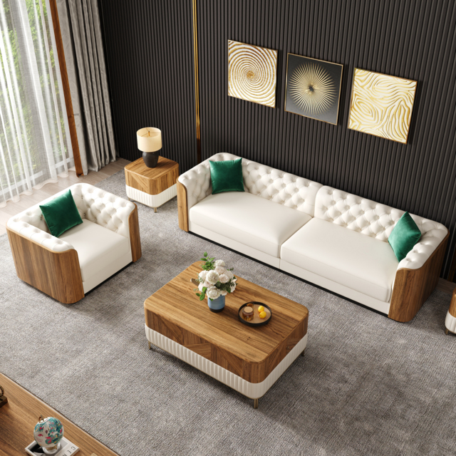 "Wovent 111"" Modern Faux Leather Tufted Sofa Living Room Set of 2" - image 1