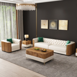 "Wovent 111"" Modern Faux Leather Tufted Sofa Living Room Set of 2" - thumbnail 3