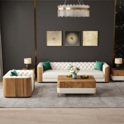 "Wovent 111"" Modern Faux Leather Tufted Sofa Living Room Set of 2" - thumbnail 2