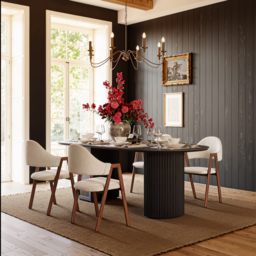 180cm Faux Travertine Oval Dining Table with Fluted Base & Storage - thumbnail 3