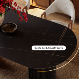 180cm Faux Travertine Oval Dining Table with Fluted Base & Storage - thumbnail 8