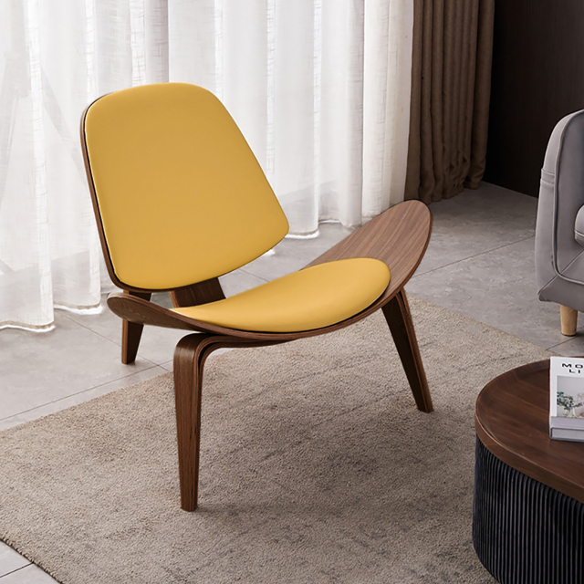 Leather Walnut Tripod Accent Chair - image 1