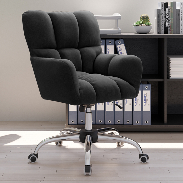 Modern Office Chair Upholstered Cotton & Linen Swivel Task Chair Height Adjustable - image 1