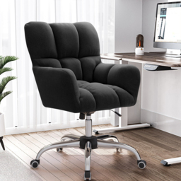 Modern Office Chair Upholstered Cotton & Linen Swivel Task Chair Height Adjustable - thumbnail 2