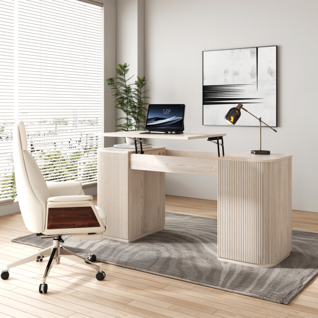 Modern Wash White Standing Computer Desk & Upholstered Swivel Task Chair Set (1500mm ) - image 1