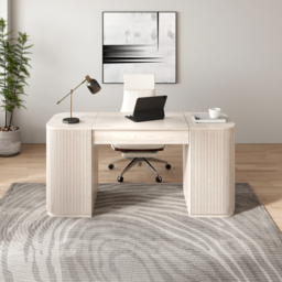 Modern Wash White Standing Computer Desk & Upholstered Swivel Task Chair Set (1500mm ) - thumbnail 3