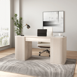 Modern Wash White Standing Computer Desk & Upholstered Swivel Task Chair Set (1500mm ) - thumbnail 2