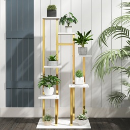 1200mm Modern Ladder 7-Tiered Plant Stand in Gold & White - thumbnail 3