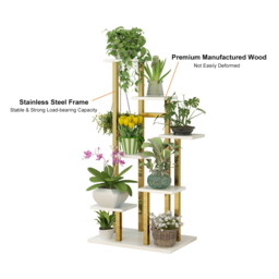 1200mm Modern Ladder 7-Tiered Plant Stand in Gold & White - thumbnail 6