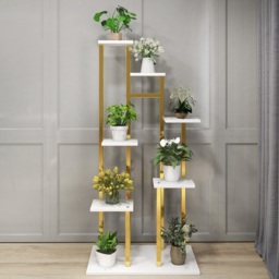 1200mm Modern Ladder 7-Tiered Plant Stand in Gold & White - thumbnail 2
