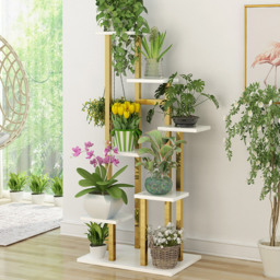 1200mm Modern Ladder 7-Tiered Plant Stand in Gold & White - thumbnail 1