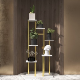 1200mm Modern Ladder 7-Tiered Plant Stand in Gold & White - thumbnail 4