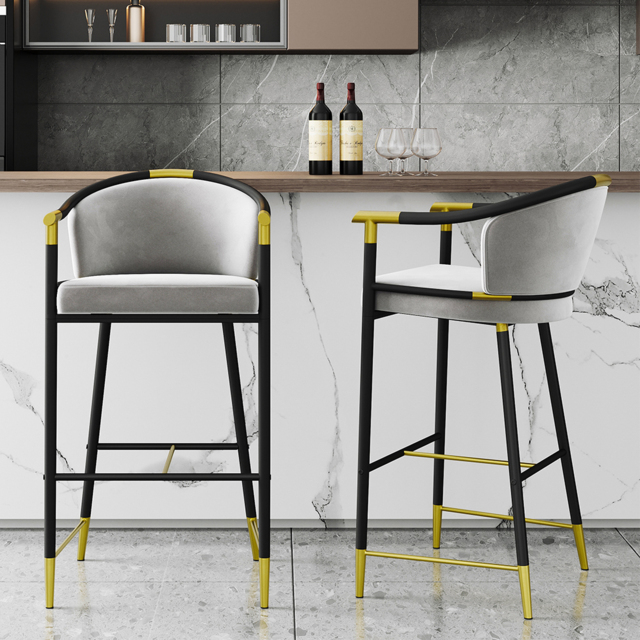 Cranis Modern Bar Height Bar Stool with Arms in Gray Upholstery Velvet 6-Pieces - image 1
