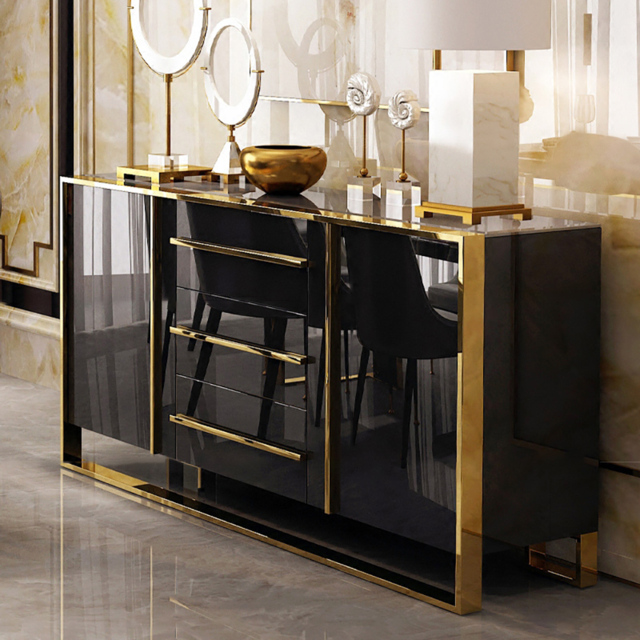 Cylina 1500mm Glossy Black Buffet & Sideboard with 3 Drawers & 2 Doors - image 1