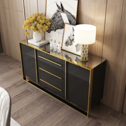 Cylina 1500mm Glossy Black Buffet & Sideboard with 3 Drawers & 2 Doors - thumbnail 2