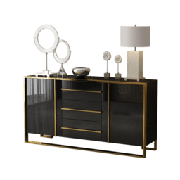 Cylina 1500mm Glossy Black Buffet & Sideboard with 3 Drawers & 2 Doors - thumbnail 4