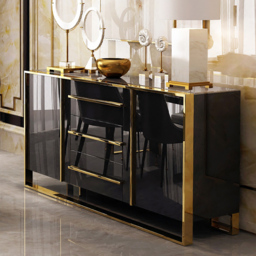 Cylina 1500mm Glossy Black Buffet & Sideboard with 3 Drawers & 2 Doors - thumbnail 1