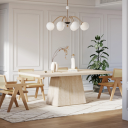 200 cm Modern Rectangular Faux Travertine Dining Table, Indoor/Outdoor, Seats 6-8 - thumbnail 3