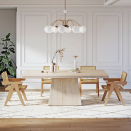 200 cm Modern Rectangular Faux Travertine Dining Table, Indoor/Outdoor, Seats 6-8 - thumbnail 4