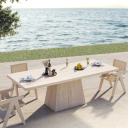 200 cm Modern Rectangular Faux Travertine Dining Table, Indoor/Outdoor, Seats 6-8 - thumbnail 8