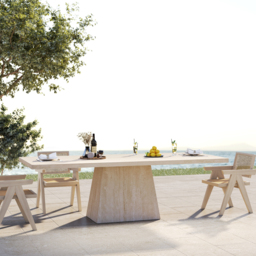 200 cm Modern Rectangular Faux Travertine Dining Table, Indoor/Outdoor, Seats 6-8 - thumbnail 9