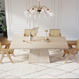 200 cm Modern Rectangular Faux Travertine Dining Table, Indoor/Outdoor, Seats 6-8 - thumbnail 2