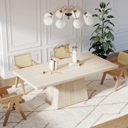 200 cm Modern Rectangular Faux Travertine Dining Table, Indoor/Outdoor, Seats 6-8 - thumbnail 1