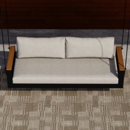 Tevara 2 Seater Solid Wood Outdoor Hanging Chair Sofa Porch Swing Bench in Beige Cushion & Pillow Included - thumbnail 4