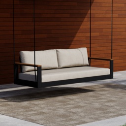 Tevara 2 Seater Solid Wood Outdoor Hanging Chair Sofa Porch Swing Bench in Beige Cushion & Pillow Included - thumbnail 1