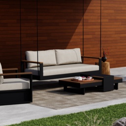 Tevara 2 Seater Solid Wood Outdoor Hanging Chair Sofa Porch Swing Bench in Beige Cushion & Pillow Included - thumbnail 2