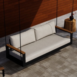 Tevara 2 Seater Solid Wood Outdoor Hanging Chair Sofa Porch Swing Bench in Beige Cushion & Pillow Included - thumbnail 3