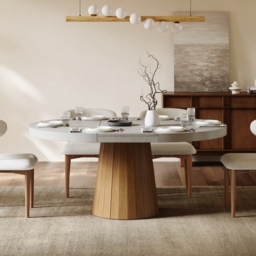 Japandi 100 - 140 cm Extendable Dining Table for 6 Grey Oval&Round Pedestal - thumbnail 6