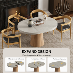 Japandi 100 - 140 cm Extendable Dining Table for 6 Grey Oval&Round Pedestal - thumbnail 8