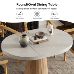 Japandi 100 - 140 cm Extendable Dining Table for 6 Grey Oval&Round Pedestal - thumbnail 9