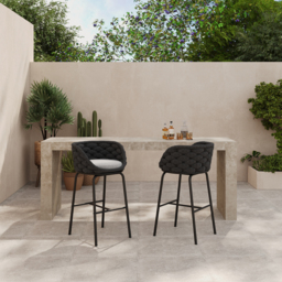 2 Pieces Outdoor Chair Patio Woven Rope & Aluminium 965 mm Bar Stools Set with Backs - thumbnail 2